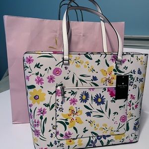 Kate Spade Staci Garden Bouquet Large Laptop Tote Saffiano Cream Multi Floral